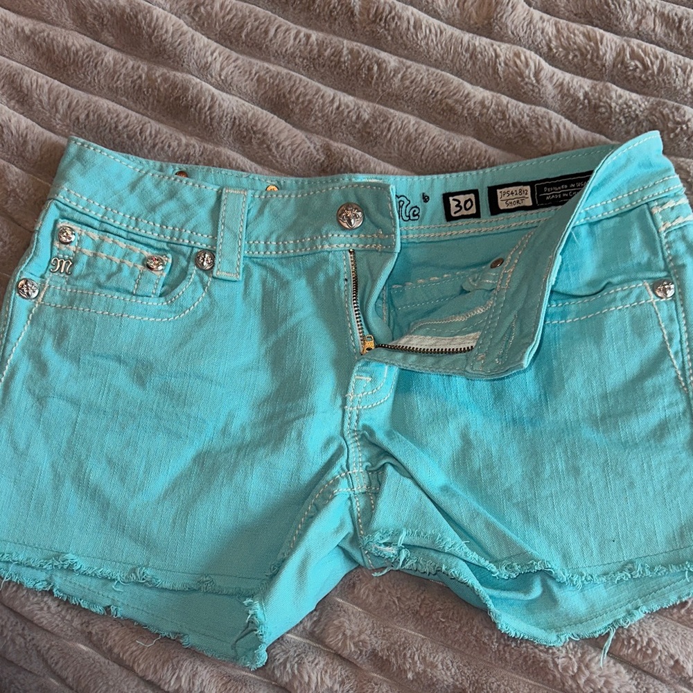 Miss Me Turquoise Jean Shorts - Picture 2 of 4